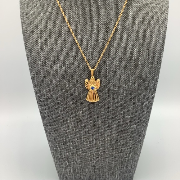 Vintage Avon Blue Birthstone Angel Pendant Necklace - Picture 2 of 5